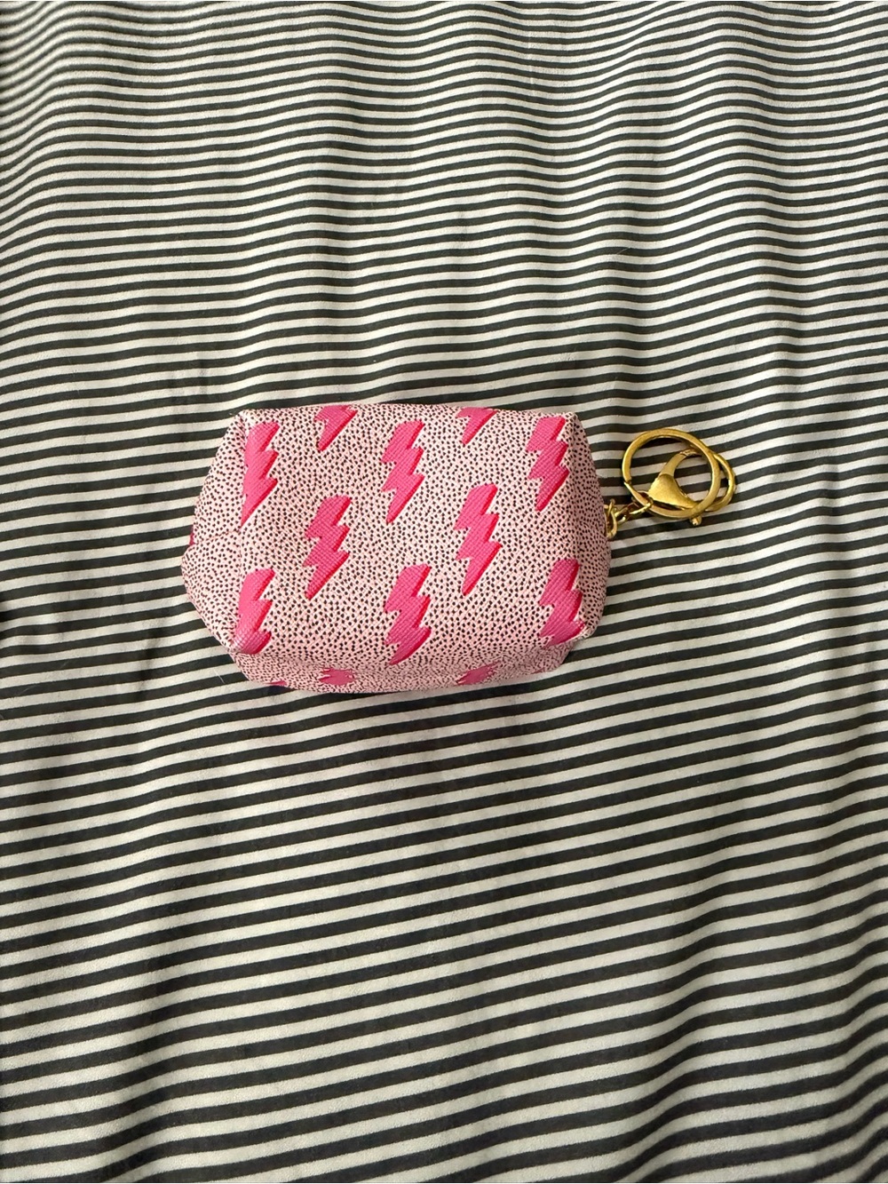 Pink Lightning Bolt Coin Pouch with Gold Keyring
